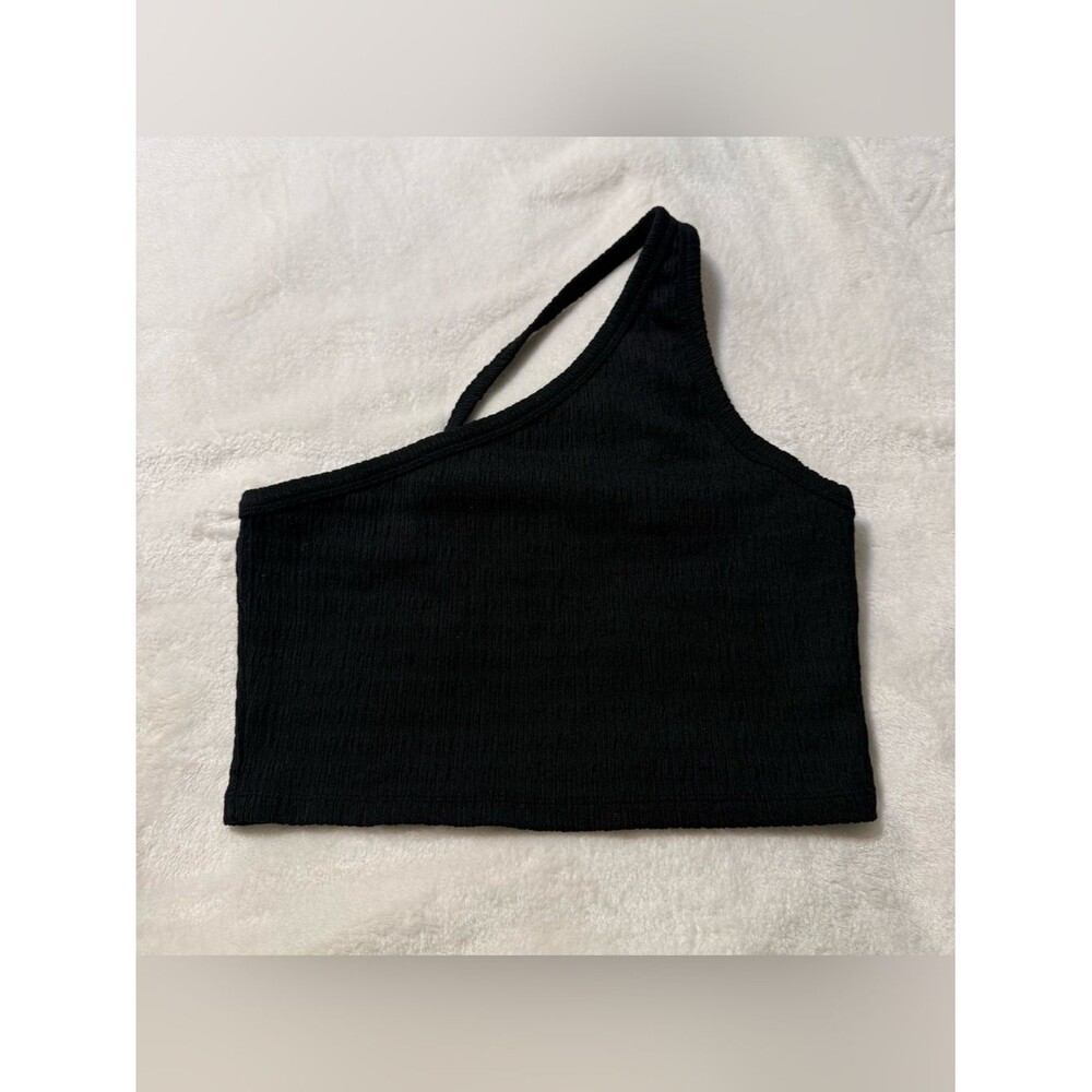 American Eagle One shoulder crop top Stretchy Black with Straps  Size Large